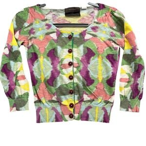 Guinevere Cardigan Sweater Womens XS Multicolor Cotton Knit Floral Boho Anthro